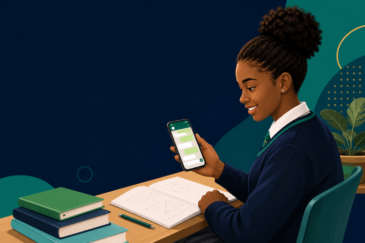 Learner studying with smartphone — Gamma AI WhatsApp study buddy