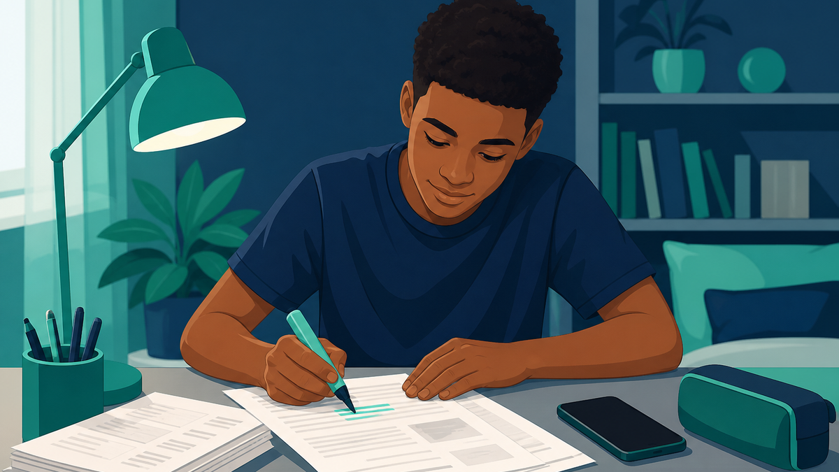 Matric learner revising with past papers and memos