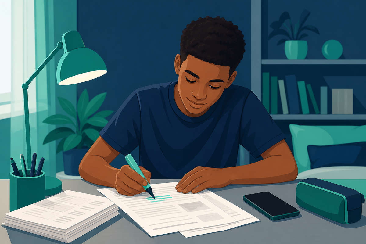 Matric learner preparing with past papers